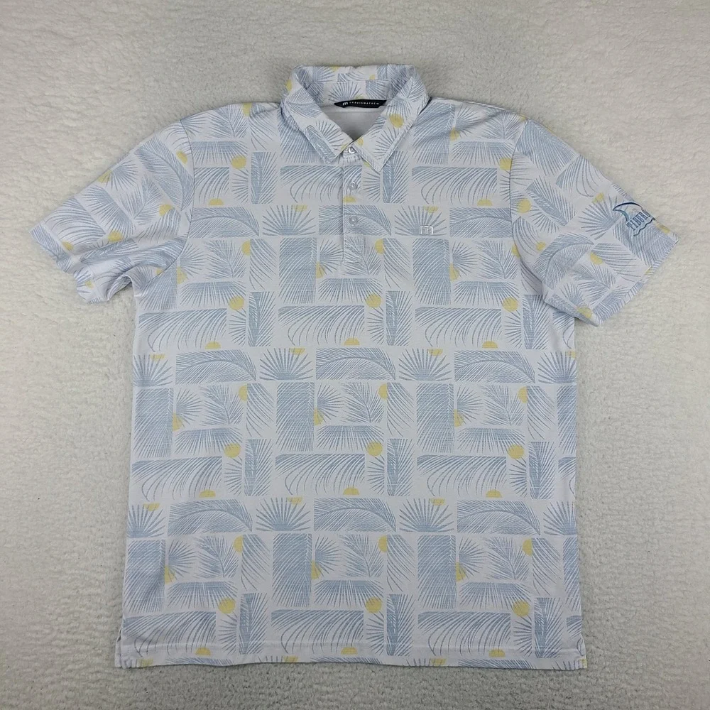 Traavis Mathew Polo Shirt Mens XL Blue White Yellow Performance Tiburon Maples